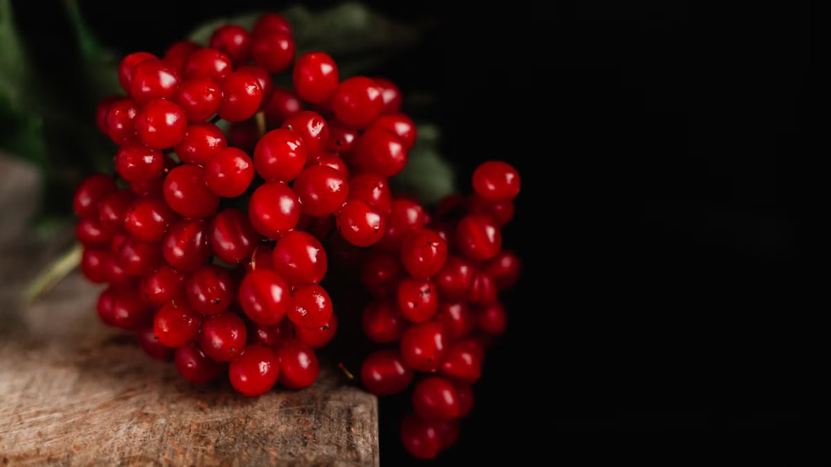 Close-up of fresh red berries on a wooden surface with dark background, emphasizing natural colors.